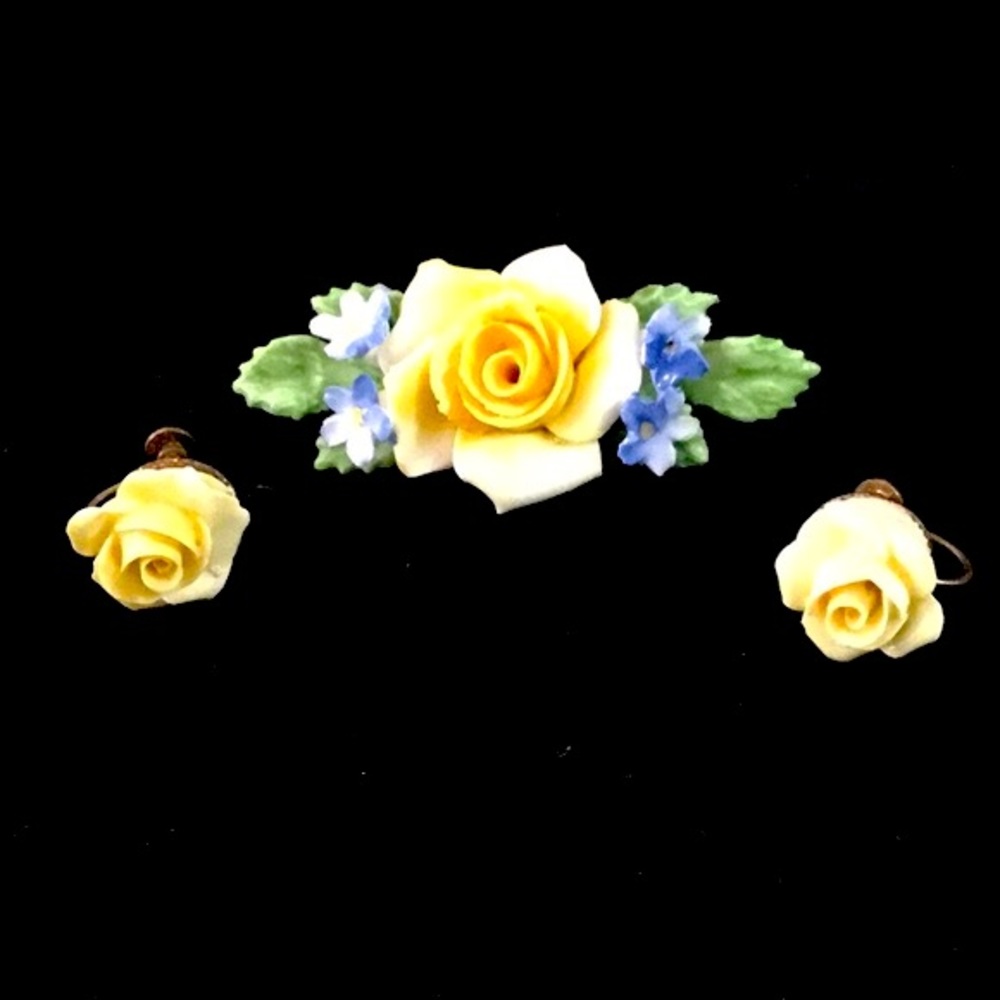 Vintage Denton China Brooch and Earrings